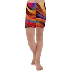 Abstract Colorful Background Wavy Kids  Lightweight Velour Capri Yoga Leggings