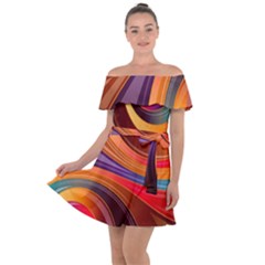 Abstract Colorful Background Wavy Off Shoulder Velour Dress