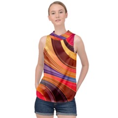 Abstract Colorful Background Wavy High Neck Satin Top