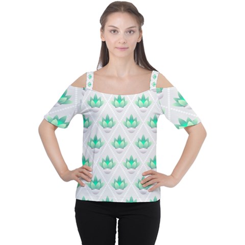 Plant Pattern Green Leaf Flora Cutout Shoulder Tee by Pakrebo