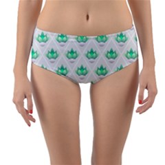 Plant Pattern Green Leaf Flora Reversible Mid-waist Bikini Bottoms by Pakrebo