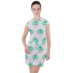 Plant Pattern Green Leaf Flora Drawstring Hooded Dress