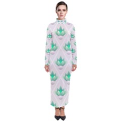 Plant Pattern Green Leaf Flora Turtleneck Maxi Dress by Pakrebo