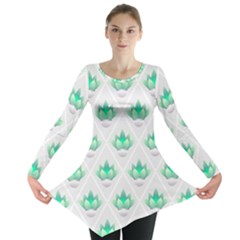 Plant Pattern Green Leaf Flora Long Sleeve Tunic  by Pakrebo