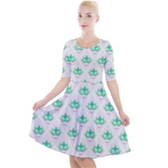 Plant Pattern Green Leaf Flora Quarter Sleeve A-line Dress