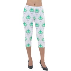 Plant Pattern Green Leaf Flora Lightweight Velour Capri Leggings  by Pakrebo