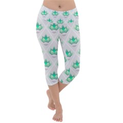 Plant Pattern Green Leaf Flora Lightweight Velour Capri Yoga Leggings by Pakrebo