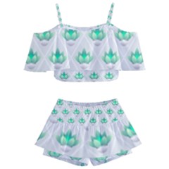 Plant Pattern Green Leaf Flora Kids  Off Shoulder Skirt Bikini