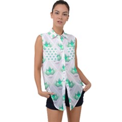 Plant Pattern Green Leaf Flora Sleeveless Chiffon Button Shirt