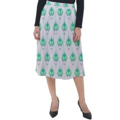 Plant Pattern Green Leaf Flora Classic Velour Midi Skirt 