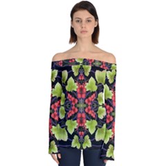 Pattern Berry Red Currant Plant Off Shoulder Long Sleeve Top