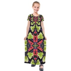 Pattern Berry Red Currant Plant Kids  Short Sleeve Maxi Dress by Pakrebo