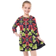 Pattern Berry Red Currant Plant Kids  Quarter Sleeve Shirt Dress by Pakrebo