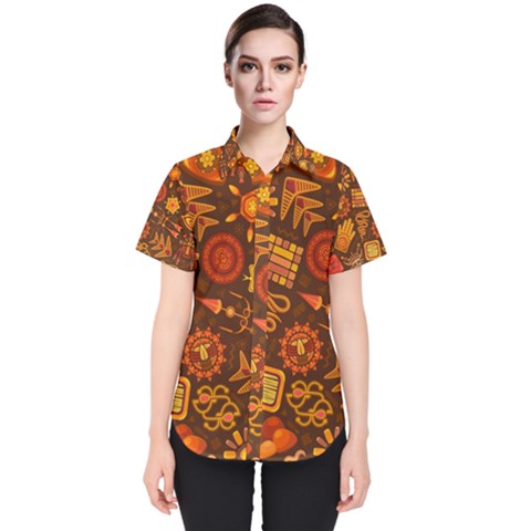 Pattern Background Ethnic Tribal Women s Short Sleeve Shirt by Pakrebo