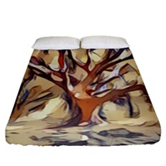 Tree Forest Woods Nature Landscape Fitted Sheet (queen Size) by Pakrebo