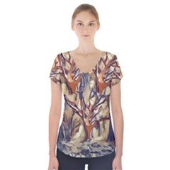 Tree Forest Woods Nature Landscape Short Sleeve Front Detail Top by Pakrebo