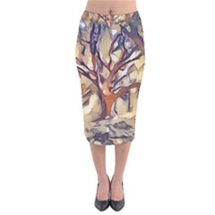 Tree Forest Woods Nature Landscape Velvet Midi Pencil Skirt by Pakrebo