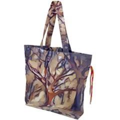 Tree Forest Woods Nature Landscape Drawstring Tote Bag by Pakrebo