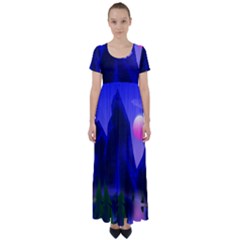 Mountains Dawn Landscape Sky High Waist Short Sleeve Maxi Dress