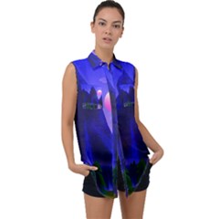 Mountains Dawn Landscape Sky Sleeveless Chiffon Button Shirt