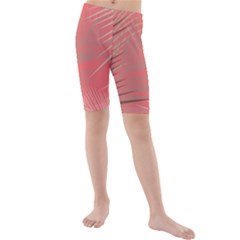 Palms Shadow On Living Coral Kids  Mid Length Swim Shorts by LoolyElzayat