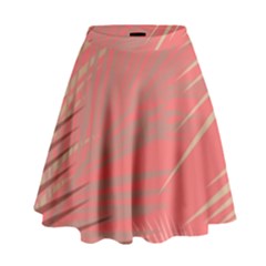 Palms Shadow On Living Coral High Waist Skirt by LoolyElzayat