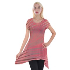 Palms Shadow On Living Coral Short Sleeve Side Drop Tunic by LoolyElzayat