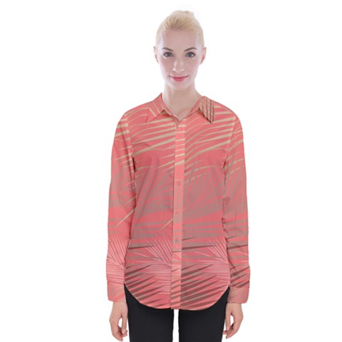 Palms Shadow On Living Coral Womens Long Sleeve Shirt by LoolyElzayat