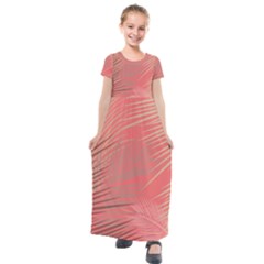 Palms Shadow On Living Coral Kids  Short Sleeve Maxi Dress by LoolyElzayat