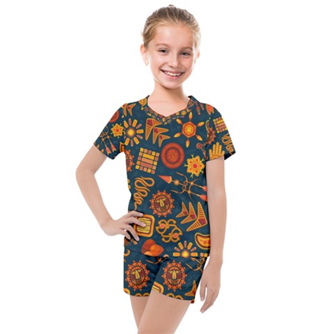 Pattern Background Ethnic Tribal Kids  Mesh Tee And Shorts Set by Pakrebo