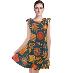 Pattern Background Ethnic Tribal Tie Up Tunic Dress