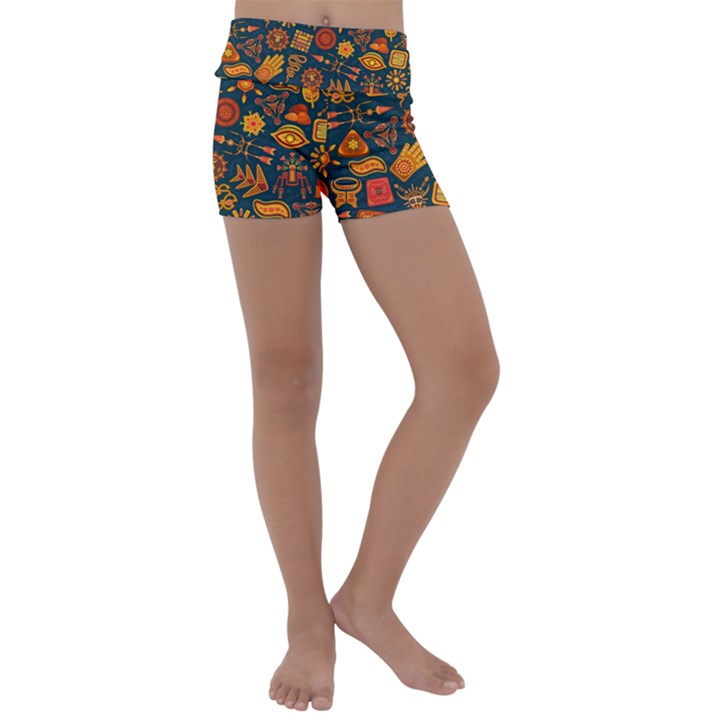 Pattern Background Ethnic Tribal Kids  Lightweight Velour Yoga Shorts