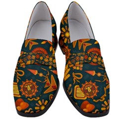 Pattern Background Ethnic Tribal Women s Chunky Heel Loafers