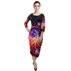 Physics Quantum Physics Particles Quarter Sleeve Midi Velour Bodycon Dress