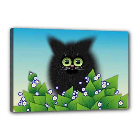 Kitten Black Furry Illustration Canvas 18  X 12  (stretched) by Pakrebo