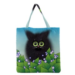 Kitten Black Furry Illustration Grocery Tote Bag by Pakrebo