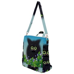 Kitten Black Furry Illustration Crossbody Backpack