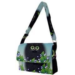 Kitten Black Furry Illustration Full Print Messenger Bag