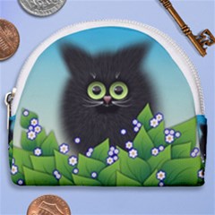 Kitten Black Furry Illustration Horseshoe Style Canvas Pouch by Pakrebo