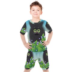 Kitten Black Furry Illustration Kid s Set