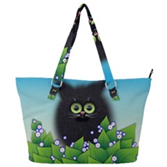 Kitten Black Furry Illustration Full Print Shoulder Bag