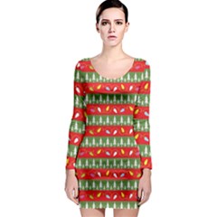 Christmas Papers Red And Green Long Sleeve Bodycon Dress