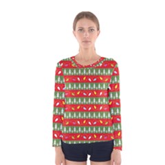 Christmas Papers Red And Green Women s Long Sleeve Tee