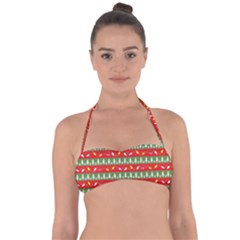 Christmas Papers Red And Green Halter Bandeau Bikini Top by Pakrebo