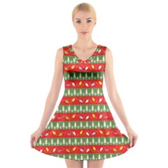 Christmas Papers Red And Green V-Neck Sleeveless Dress