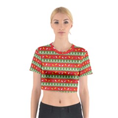 Christmas Papers Red And Green Cotton Crop Top