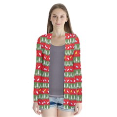 Christmas Papers Red And Green Drape Collar Cardigan