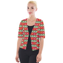 Christmas Papers Red And Green Cropped Button Cardigan