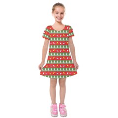 Christmas Papers Red And Green Kids  Short Sleeve Velvet Dress