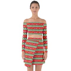 Christmas Papers Red And Green Off Shoulder Top with Skirt Set